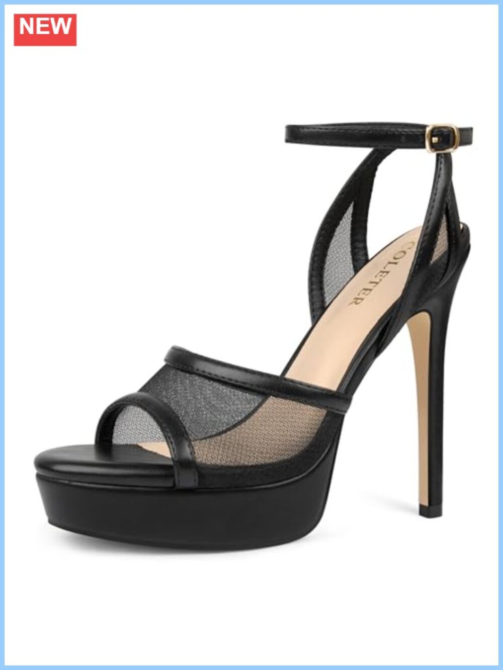 Mesh Platform Stiletto Open Toe Ankle Strap Dress Sandals